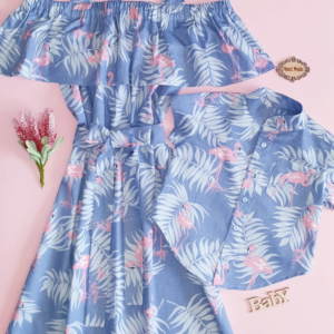 robe et chemise assortie mère fils motif flamant rose